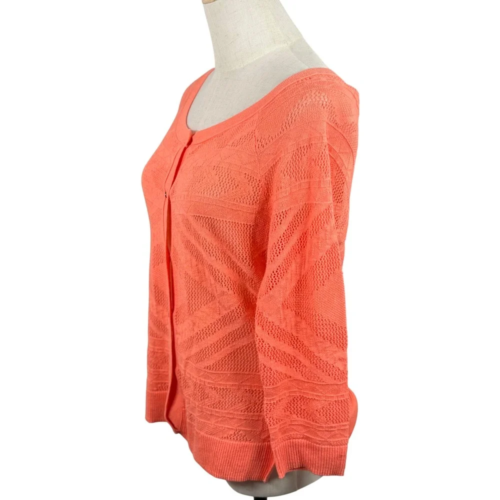 American Eagle M Cardigan Coral Orange Pointelle Diamond Open Knit‎ Retro 2012
